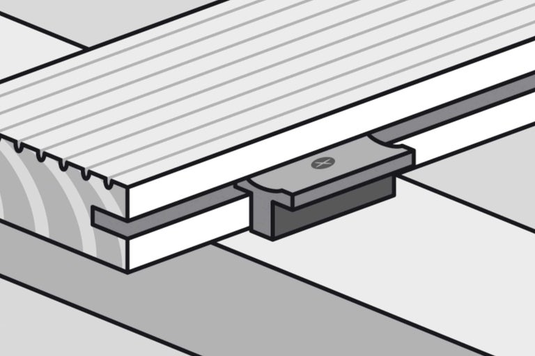 Illustration der Befestigung einer Nut- und Federverbindung mit einem Clip
