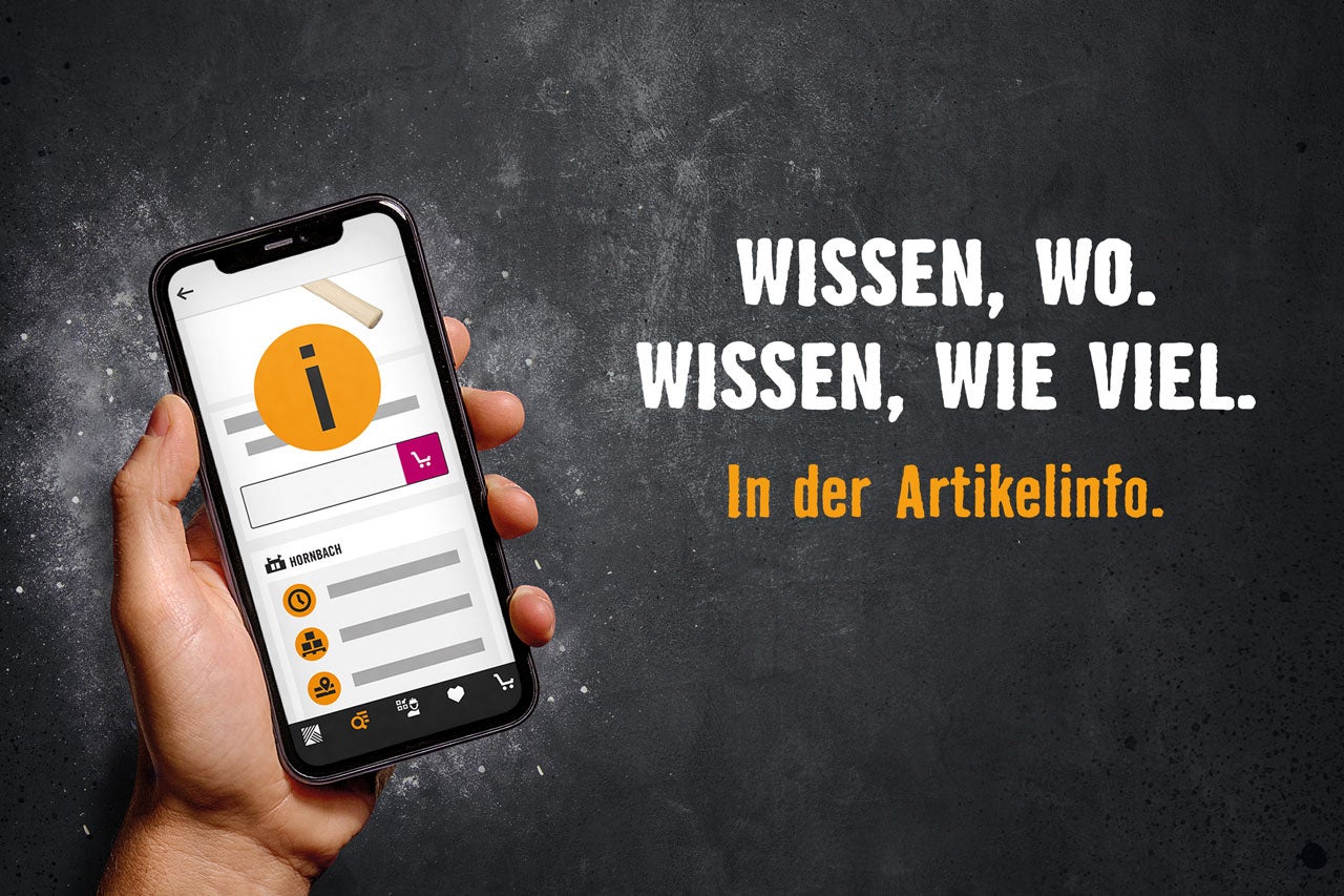 Smartphone mit der Hornbach App zur Produktinformation in der Hand