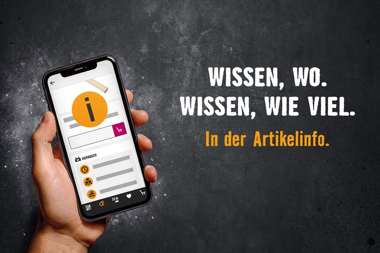 Smartphone mit der Hornbach App zur Produktinformation in der Hand