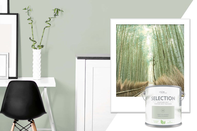 Wohnraum mit Bambusdeko und Style Color Selection Wandfarbe Matt Kraft des Bambus