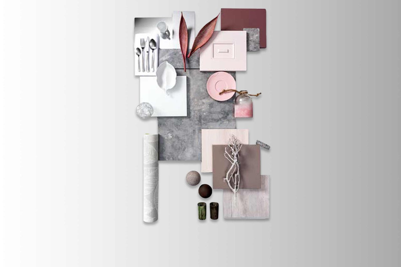 Collage mit verschiedenen Wohnaccessoires und Materialien zur Inspiration