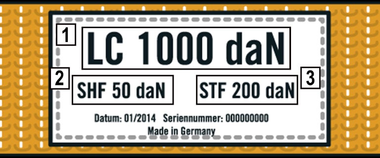 Symbol mit den Angaben LC 1000 daN, SHF 50 daN, STF 200 daN