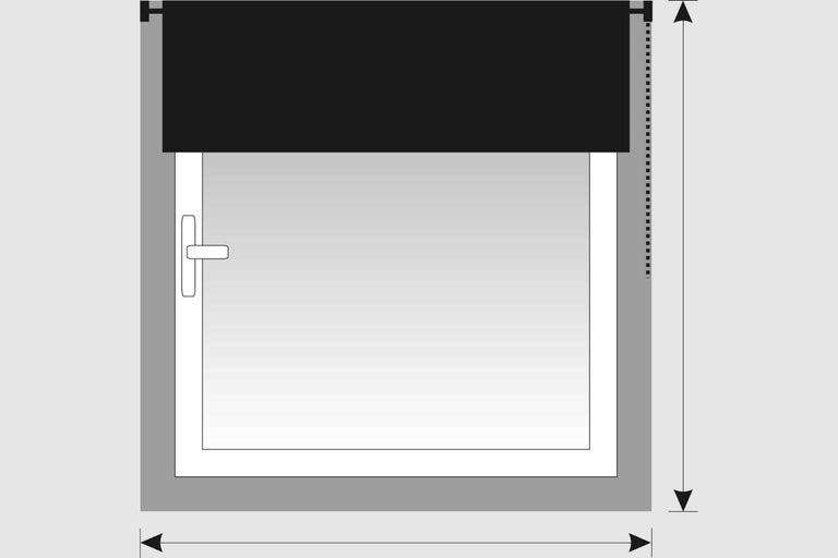 Schemazeichnung eines Fensters mit Rollladen zur Verdeutlichung der Messanleitung