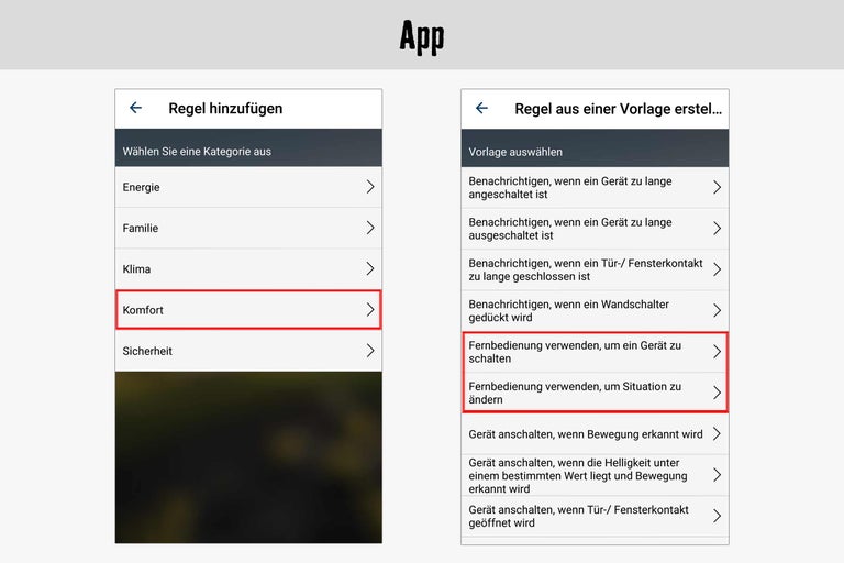 App-Ansicht zur Konfiguration von Automatisierungsregeln