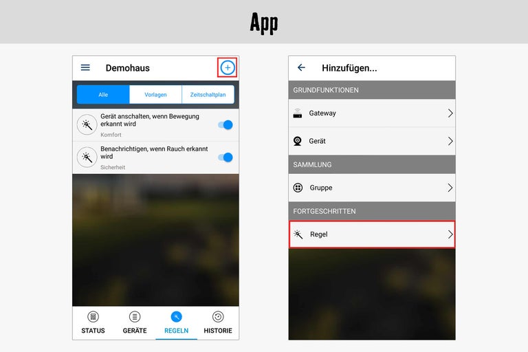 Screenshot der App zur Regelung von Smart Home Geräten