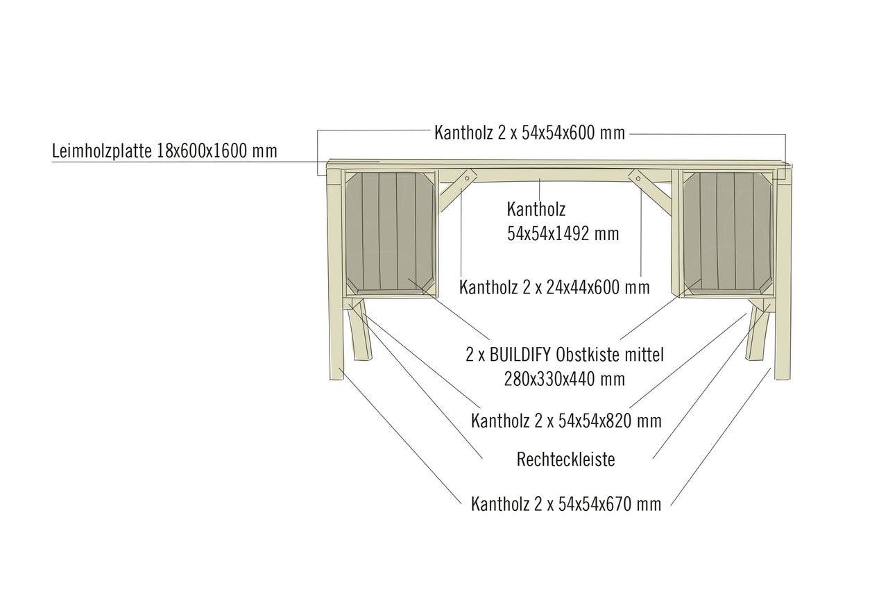 Illustration einer Holzkonstruktion mit Bauanleitung