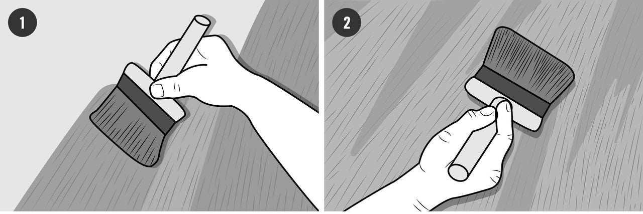 Illustration von zwei Methoden zum Auftragen von Farbe mit einem Pinsel auf eine Oberfläche