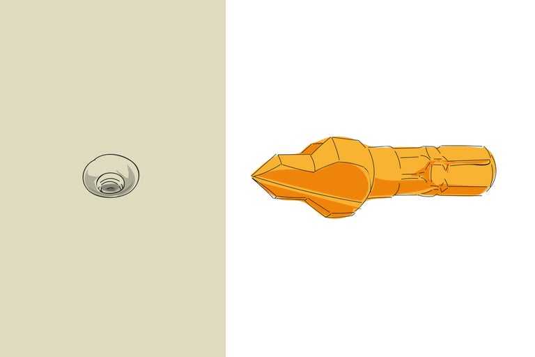 Zeichnung einer Einbaudose und eines Bohrers