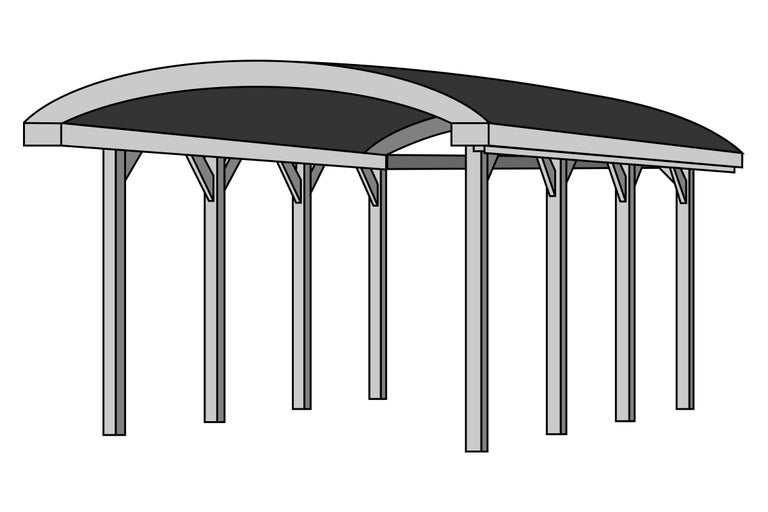 Freistehende Holzkonstruktion mit Dach