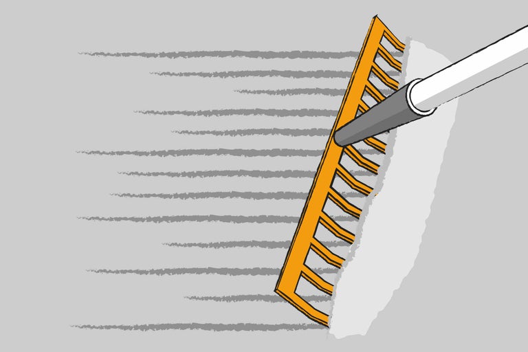 Illustration einer Harke, die den Untergrund aufraut.