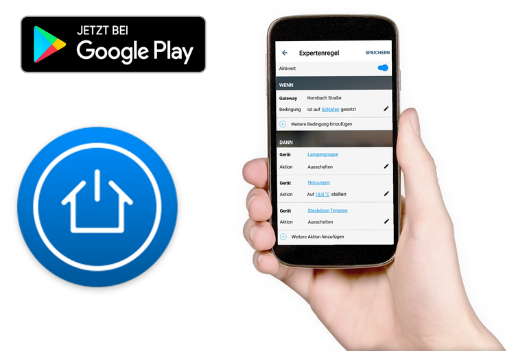 Hornbach App auf einem Smartphone mit Google Play Logo