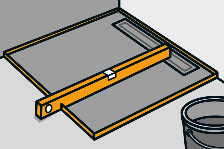 Duschelement wird mit Wasserwaage ausgerichtet