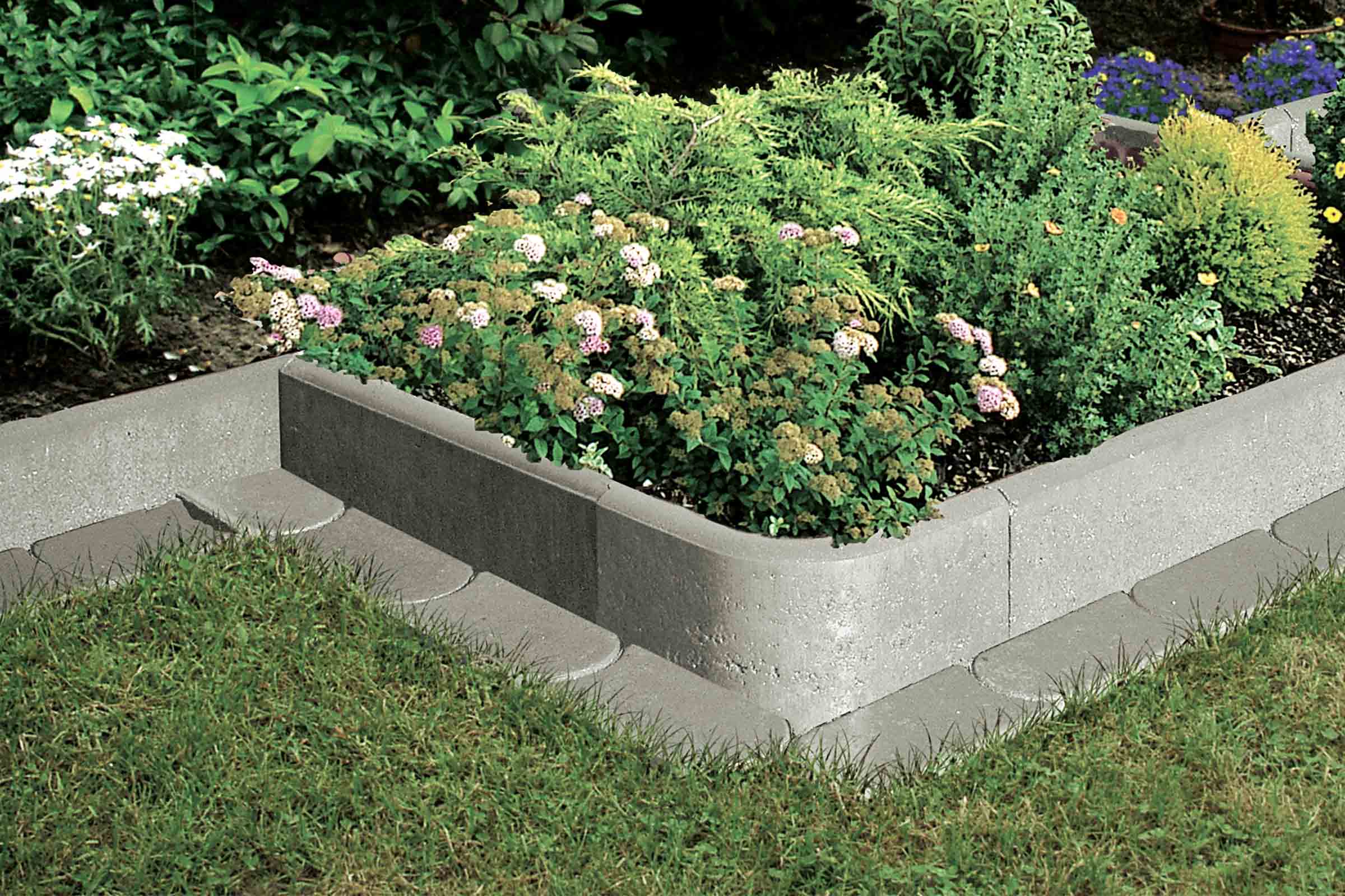 Hochbeet aus Betonsteinen mit verschiedenen Pflanzen
