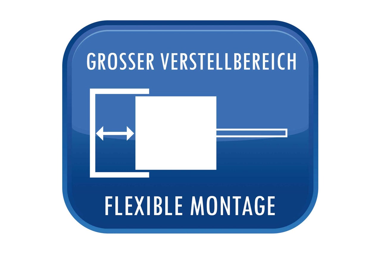 Symbol für großen Verstellbereich und flexible Montage