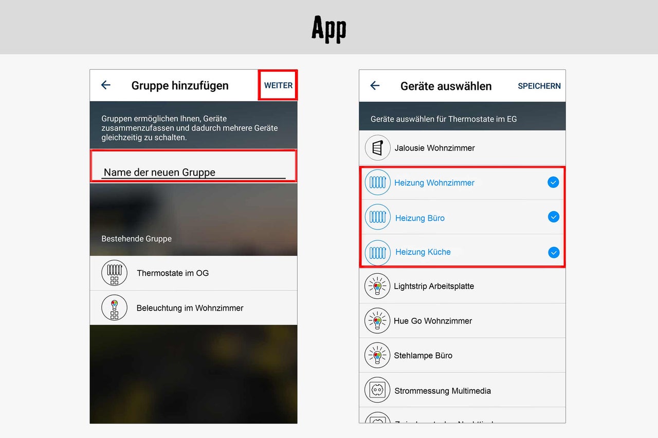 App-Ansicht zum Hinzufügen einer Gerätegruppe