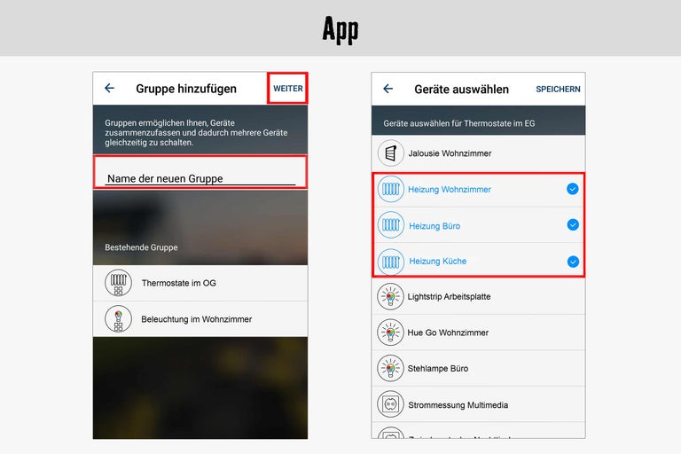 App-Ansicht zum Hinzufügen einer Gerätegruppe
