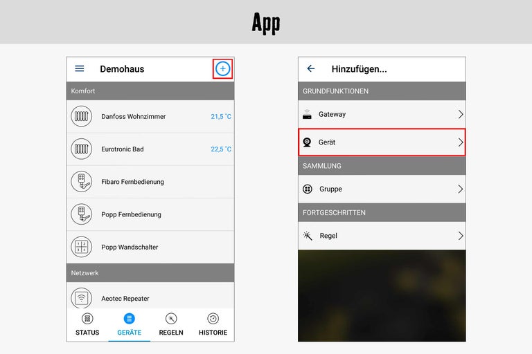 App-Ansicht zur Gerätekonfiguration