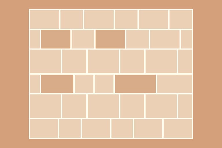 Illustration eines Mauerwerks mit versetzten rechteckigen Steinen