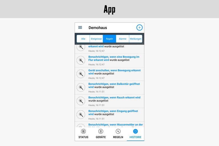 App-Ansicht mit Benachrichtigungen und Ereignissen