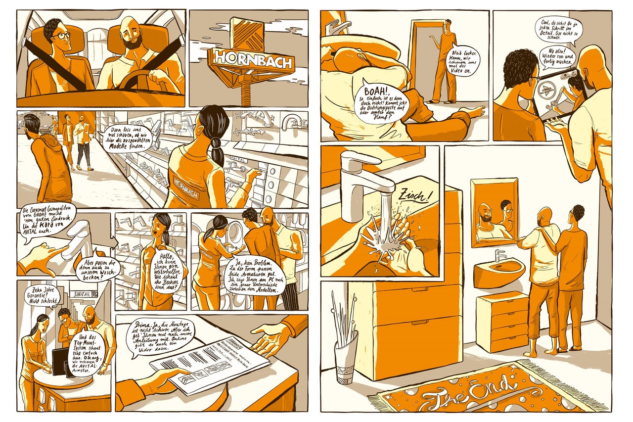 Comicstrip über den Kauf einer Armatur bei Hornbach