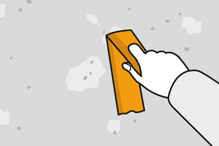 Illustration einer Hand, die mit einem Schwamm eine Wand reinigt