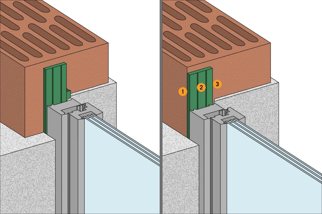 Detailansicht eines Fensteranschlusses an Mauerwerk