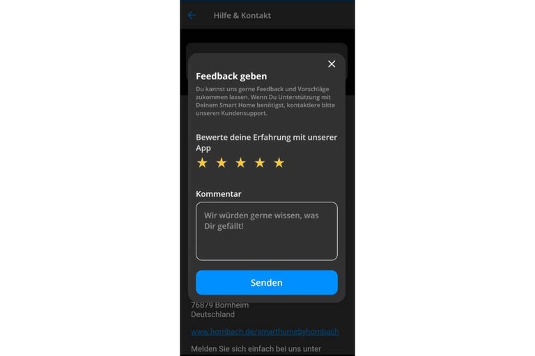 Feedback-Formular der Hornbach App
