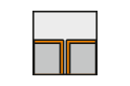 Symbol für Stoßfugenabdichtung zwischen zwei Bauteilen.