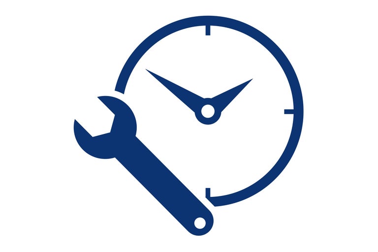 Symbol für 24-Stunden-Service mit Schraubenschlüssel und Uhr
