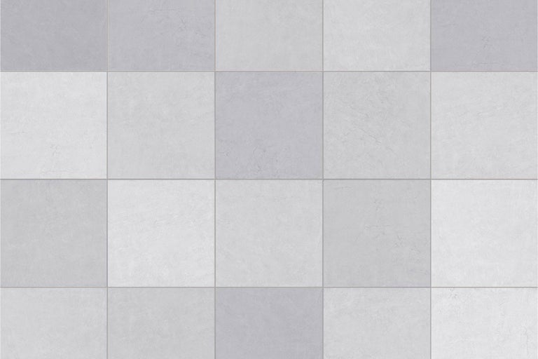 Quadratische Bodenfliesen mit einer einheitlichen Oberflächenstruktur in Steinoptik