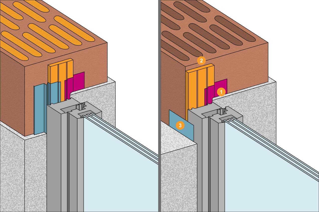 Schema einer Fensterinstallation mit Abdichtungen und Isolierung