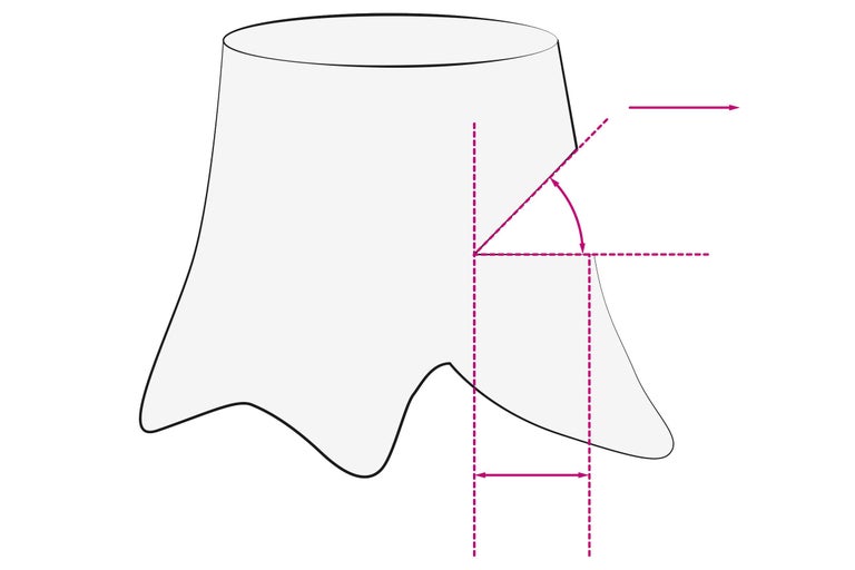 Illustration eines Baumstumpfes mit Winkel- und Maßangaben