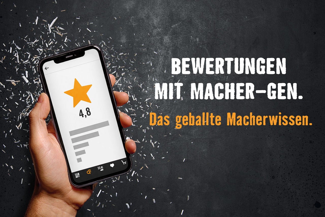 Bewertungen mit Macher-Gen auf einem Smartphone in der Hand
