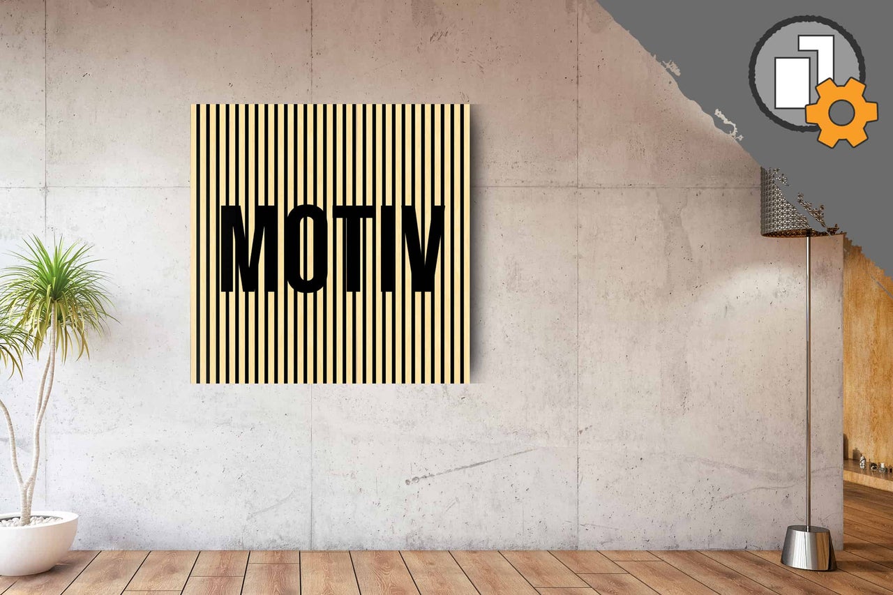 Dekoratives Wandbild mit senkrechten Streifen und dem Wort Motiv