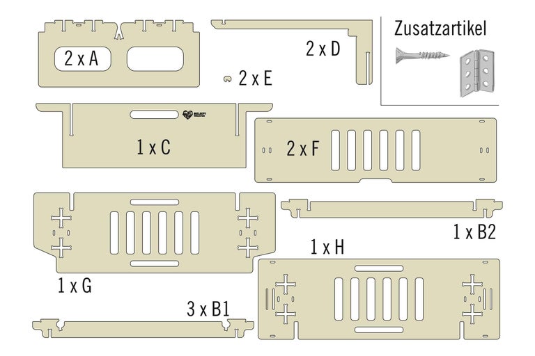 Illustration der Einzelteile und Zusatzartikel für ein DIY Projekt