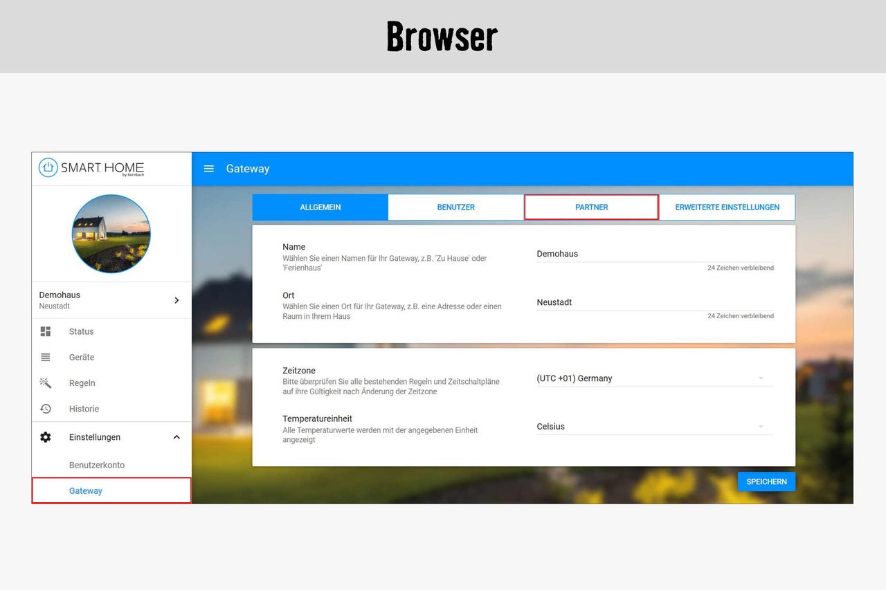 Hornbach Smart Home Gateway Einstellungen im Browser