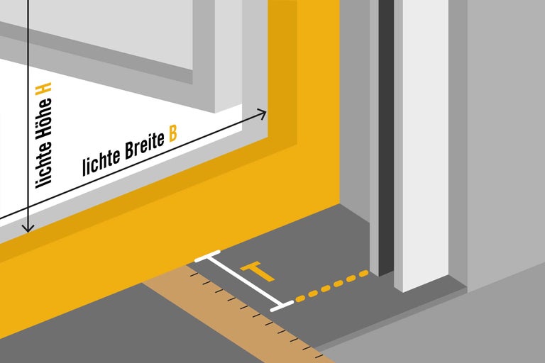 Illustration zur Messung von Fensterlichte, Breite und Höhe