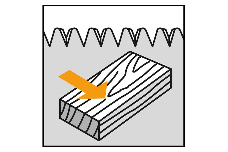 Illustration: Holzbearbeitung mit Säge entlang einer Faser