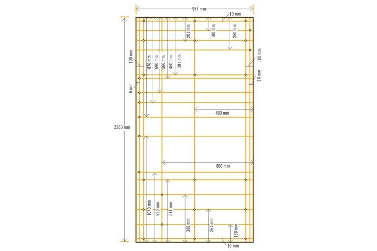 Technische Zeichnung mit Maßangaben in Millimetern