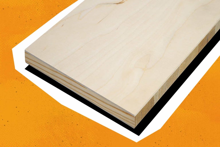 Tischlerplatte aus Holz mit Furnieroberfläche und sichtbarer Maserung.