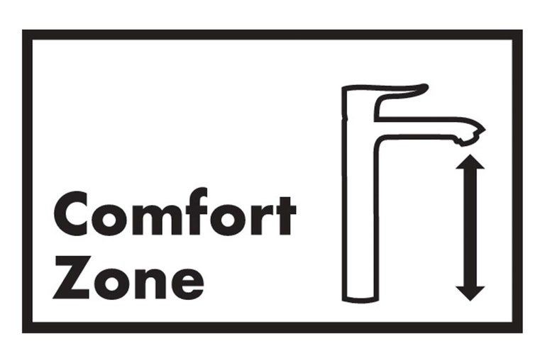 Komfortzone Symbol mit Wasserhahn und Höhenangabe