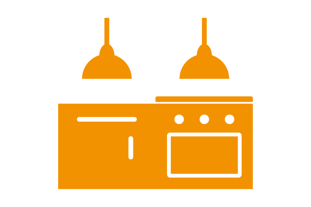 Küchenzeile mit Hängelampen Symbol