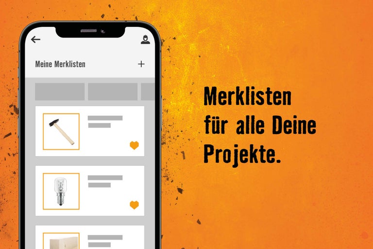 Smartphone-Anzeige mit Artikeln auf einer Merkliste