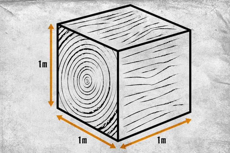 Holzwürfel mit den Maßen 1 Meter mal 1 Meter mal 1 Meter