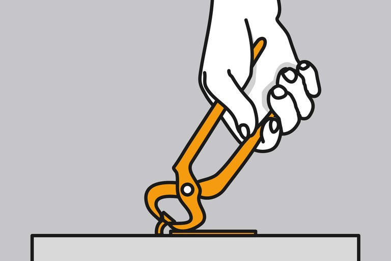 Illustration einer Hand, die eine Zange zum Entfernen eines Nagels verwendet