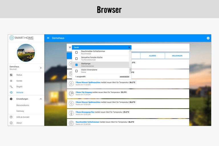 Smart Home App Benutzeroberfläche zur Steuerung von Geräten