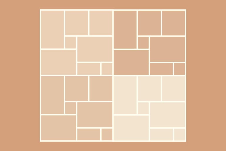 Verlegeplan mit verschiedenen rechteckigen und quadratischen Fliesen