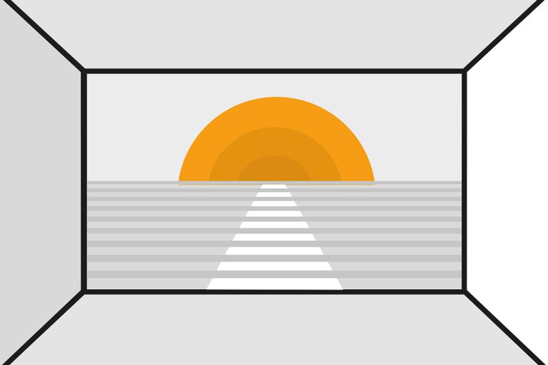 Symbolbild für Innenraumgestaltung mit Sonne und gestreifter Tapete