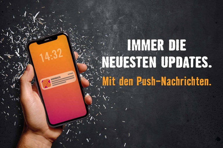 Smartphone mit Hornbach Push-Nachricht in der Hand