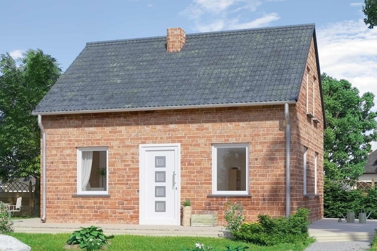 Ansicht eines Einfamilienhauses mit Ziegelfassade und Ziegeldach